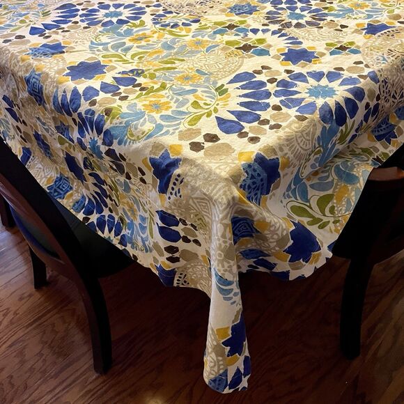 POTTERY BARN XL Rectangle Linen Floral Tropical Tablecloth  70" x 104" - Picture 2 of 10